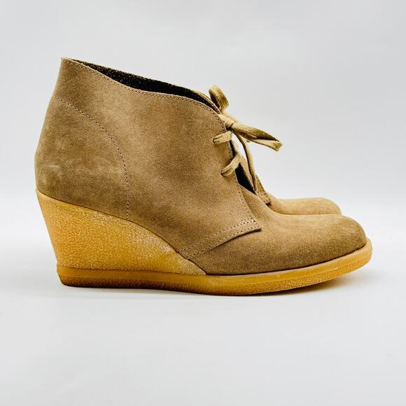 J Crew Ankle Boots Womens 8 Brown Suede Wedge Heels Chukka Booties Desert Shoes - Picture 1 of 12